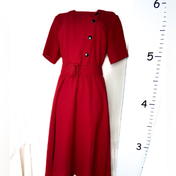 Vintage Y2K Perceptions Bright Red Party Dress Midi Size 10 - Picture 1 of 15